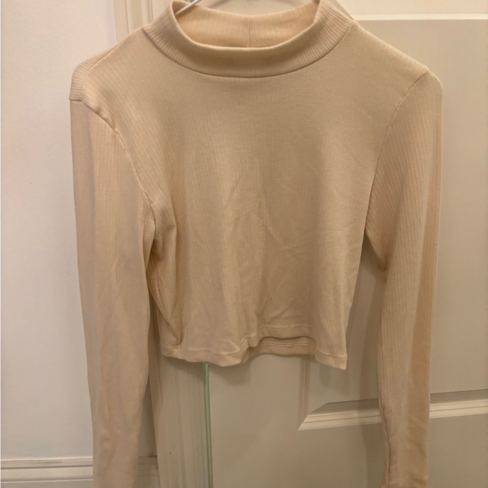 Altar'd State Cream Ribbed mock neck Crop Top